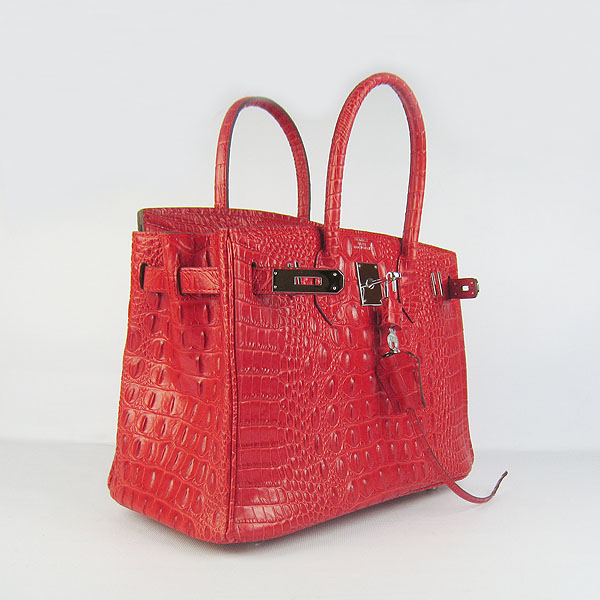 Replica Hermes Birkin 30CM Crocodile Head Veins Bag Red 6088 On Sale